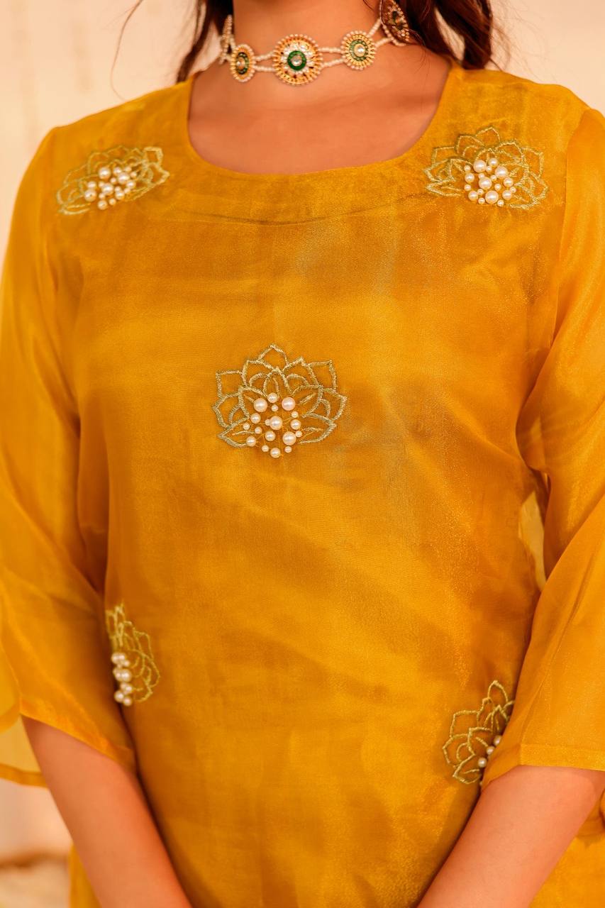 Vibrant Mustard Kurta & Palazzo Set – Festive Glam Redefined Radiant Mustard Ensemble – Perfect for Festive Occasions