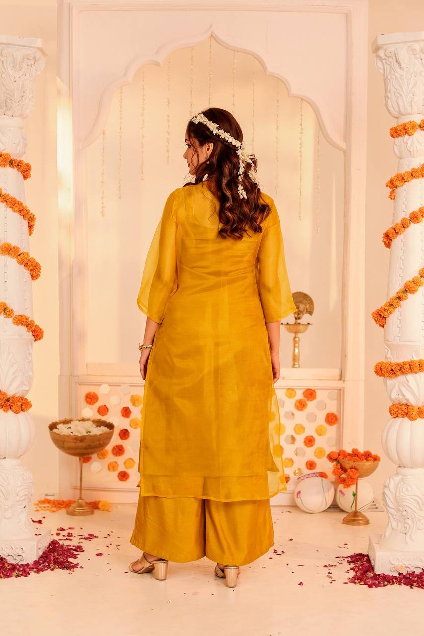 Vibrant Mustard Kurta & Palazzo Set – Festive Glam Redefined Radiant Mustard Ensemble – Perfect for Festive Occasions