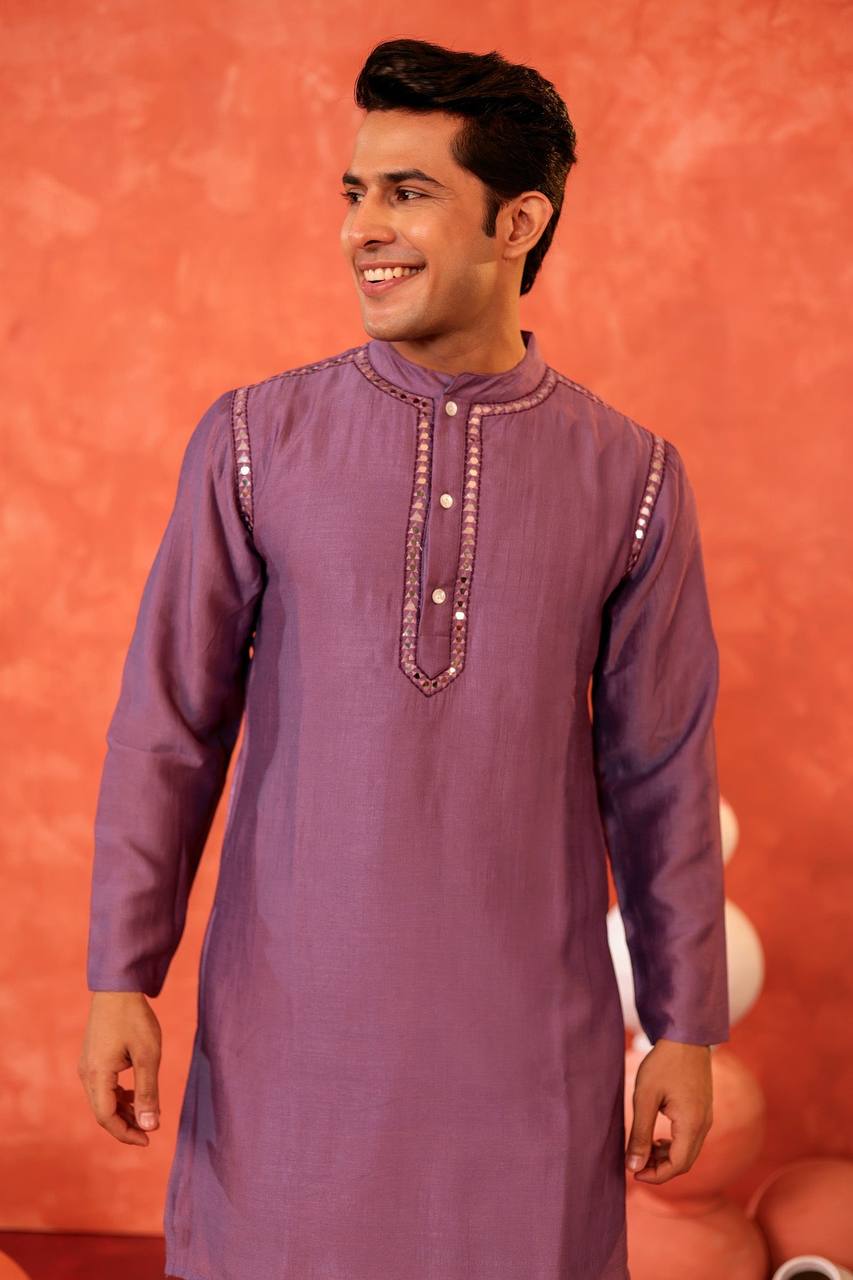 Lavender Mirror-Embroidered Kurta: Festive Elegance Redefined