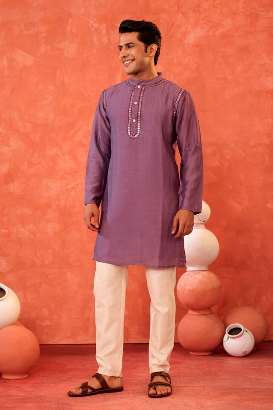 Lavender Mirror-Embroidered Kurta: Festive Elegance Redefined