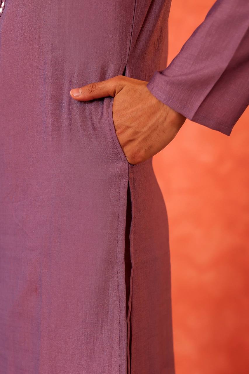 Lavender Mirror-Embroidered Kurta: Festive Elegance Redefined