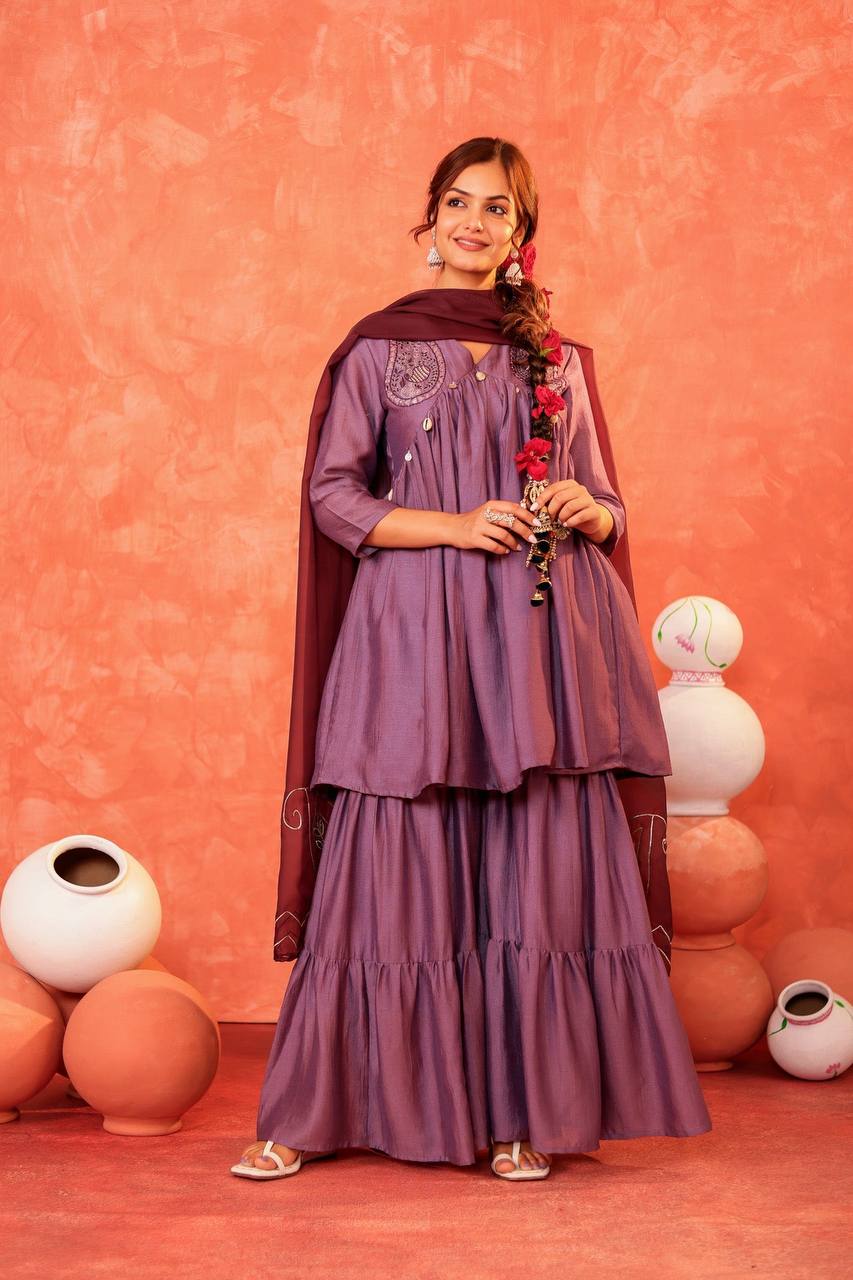 Lavender Charm: Sophisticated Sharara Set for Women