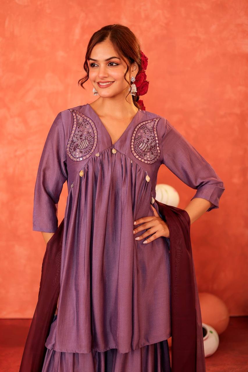 Lavender Charm: Sophisticated Sharara Set for Women