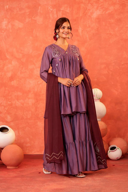 Lavender Charm: Sophisticated Sharara Set for Women