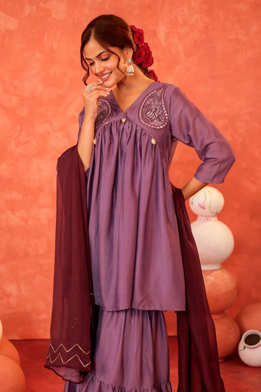 Lavender Charm: Sophisticated Sharara Set for Women