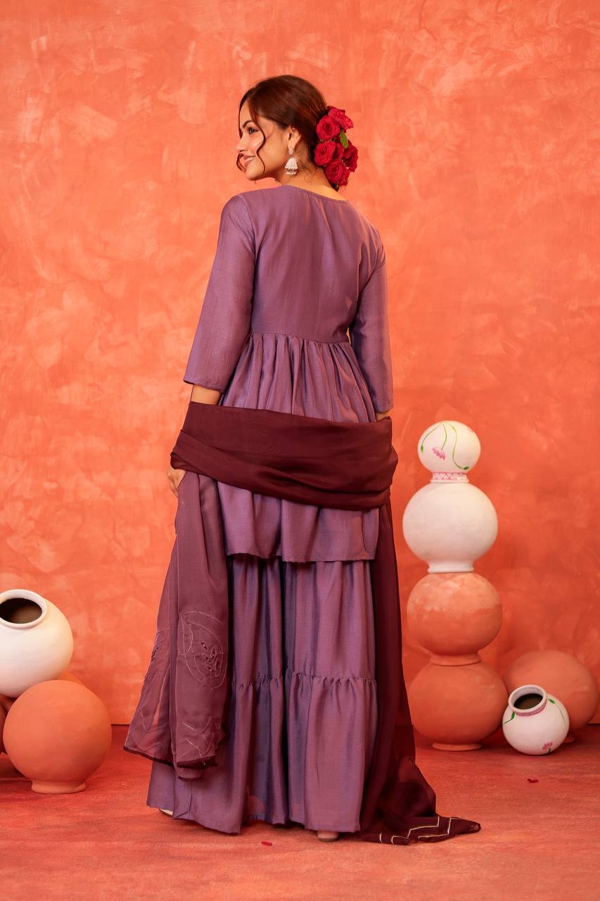 Lavender Charm: Sophisticated Sharara Set for Women