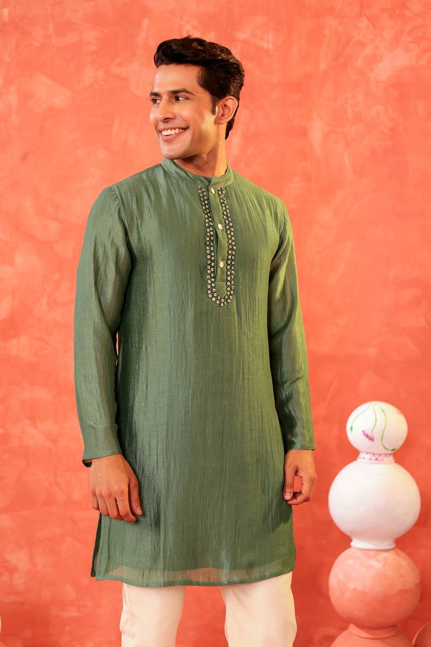 Green Utsav Men's Kurta: Timeless Elegance for Every Occasion Effortless Style: Green Utsav Kurta for Men