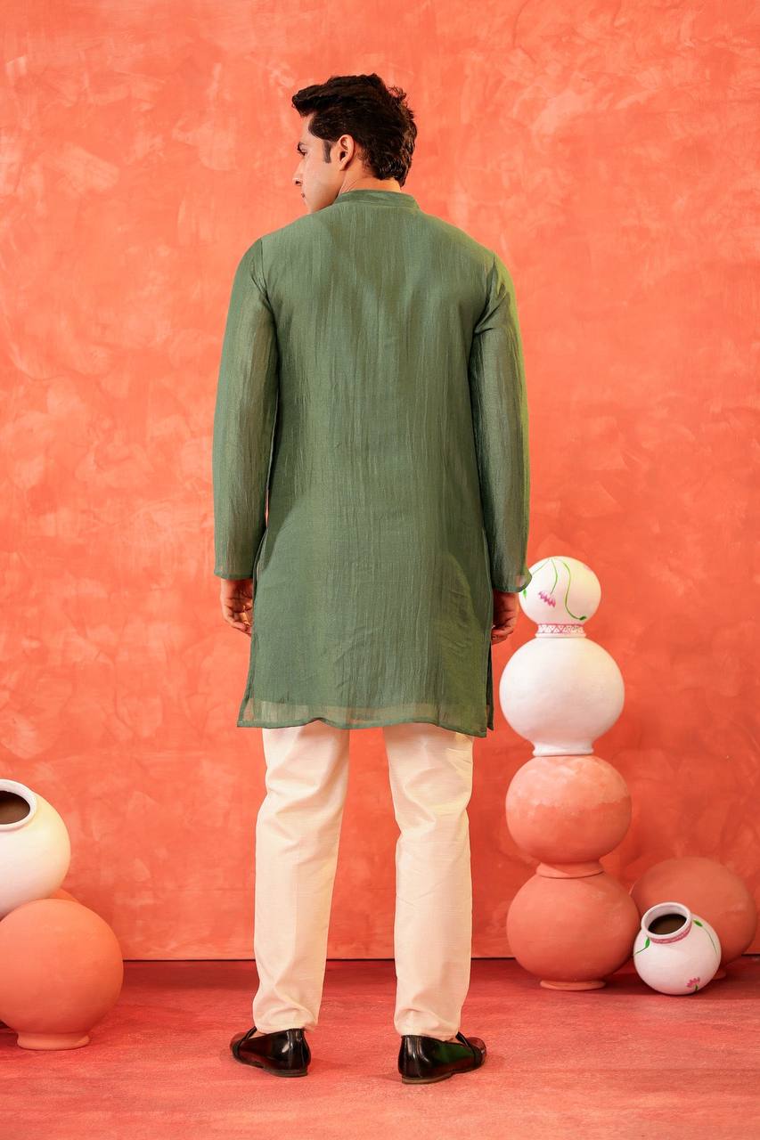 Green Utsav Men's Kurta: Timeless Elegance for Every Occasion Effortless Style: Green Utsav Kurta for Men