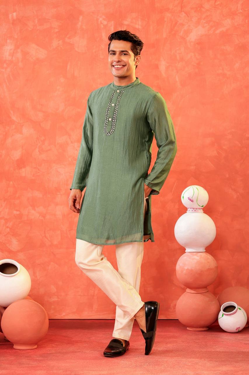 Green Utsav Men's Kurta: Timeless Elegance for Every Occasion Effortless Style: Green Utsav Kurta for Men