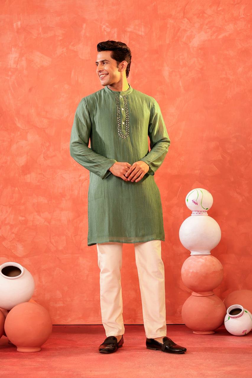 Green Utsav Men's Kurta: Timeless Elegance for Every Occasion Effortless Style: Green Utsav Kurta for Men