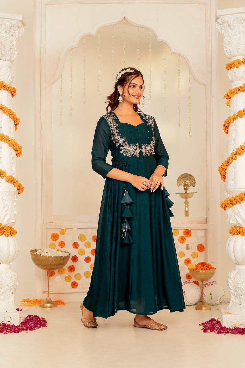 Luxurious Dark BLUE Embroidered Anarkali Dress