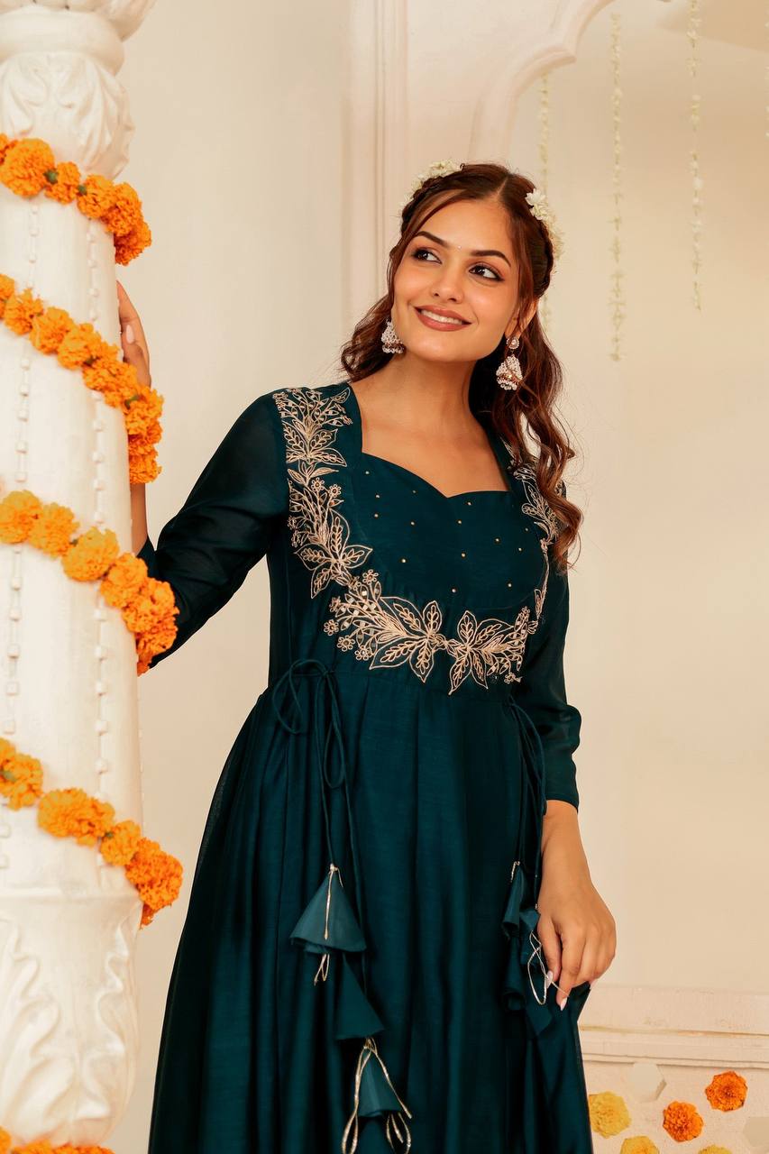 Luxurious Dark BLUE Embroidered Anarkali Dress