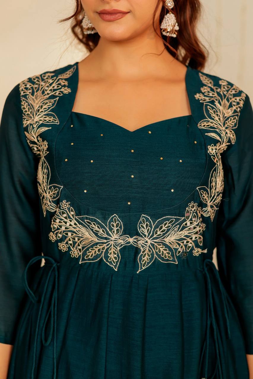 Luxurious Dark BLUE Embroidered Anarkali Dress