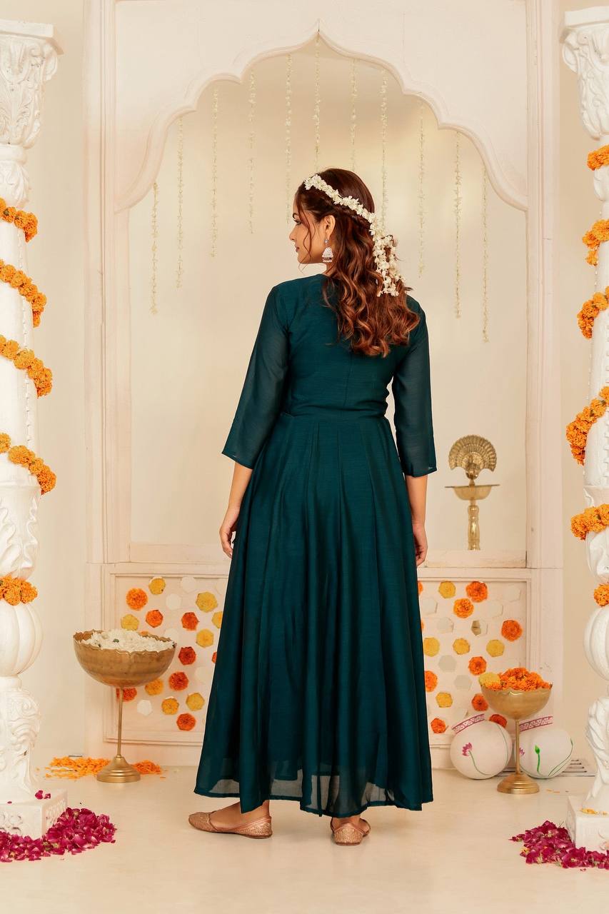 Luxurious Dark BLUE Embroidered Anarkali Dress