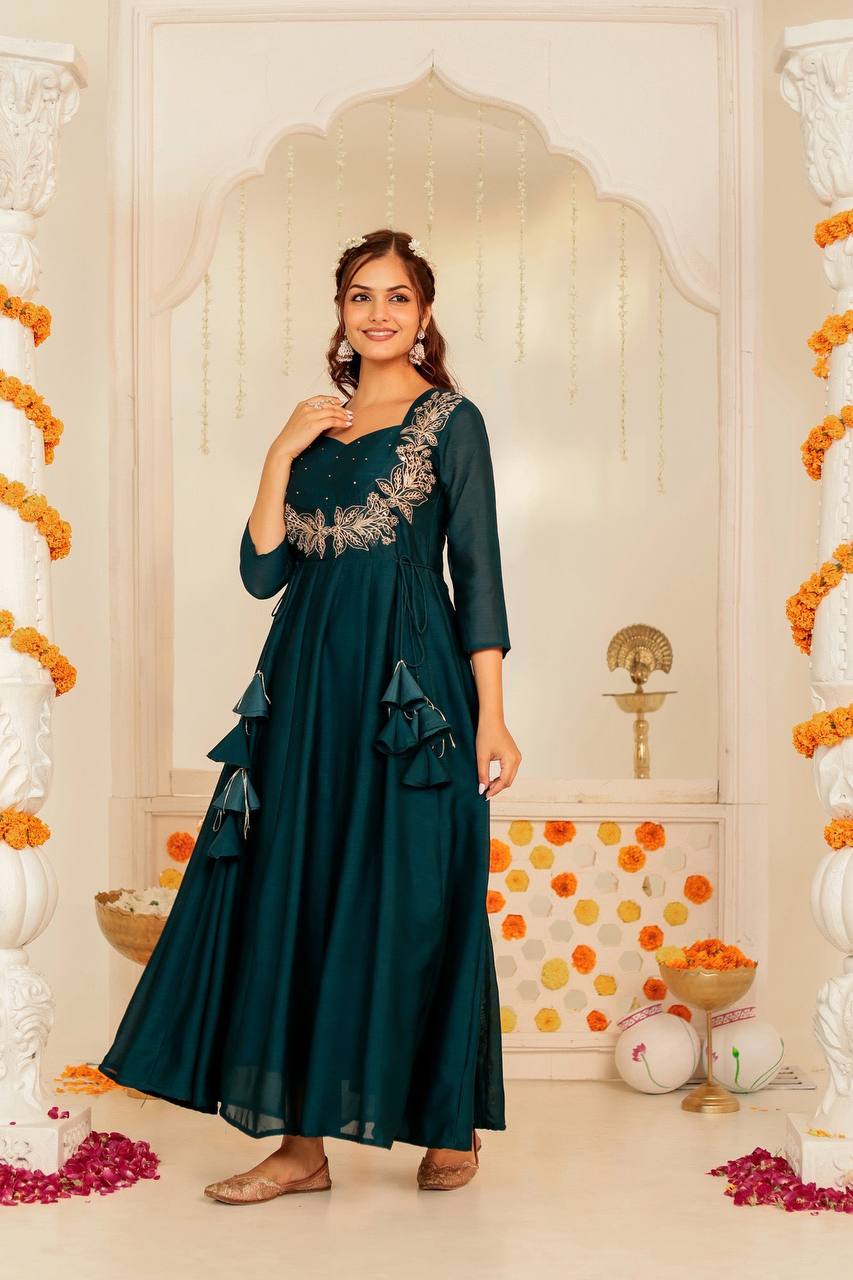 Luxurious Dark BLUE Embroidered Anarkali Dress