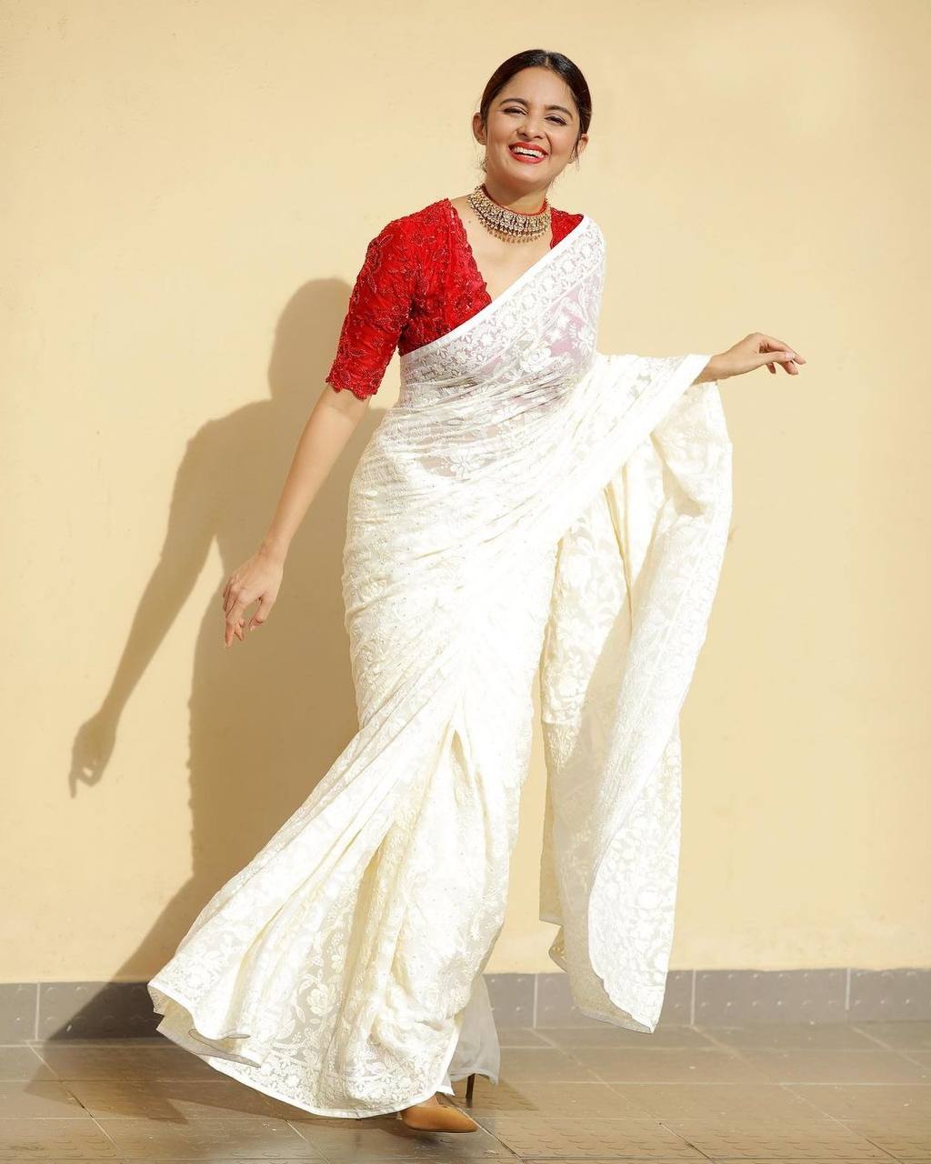 "Stunning Georgette Saree with All-Over Sequin Chain-Stitch and Stone Embellished Blouse"