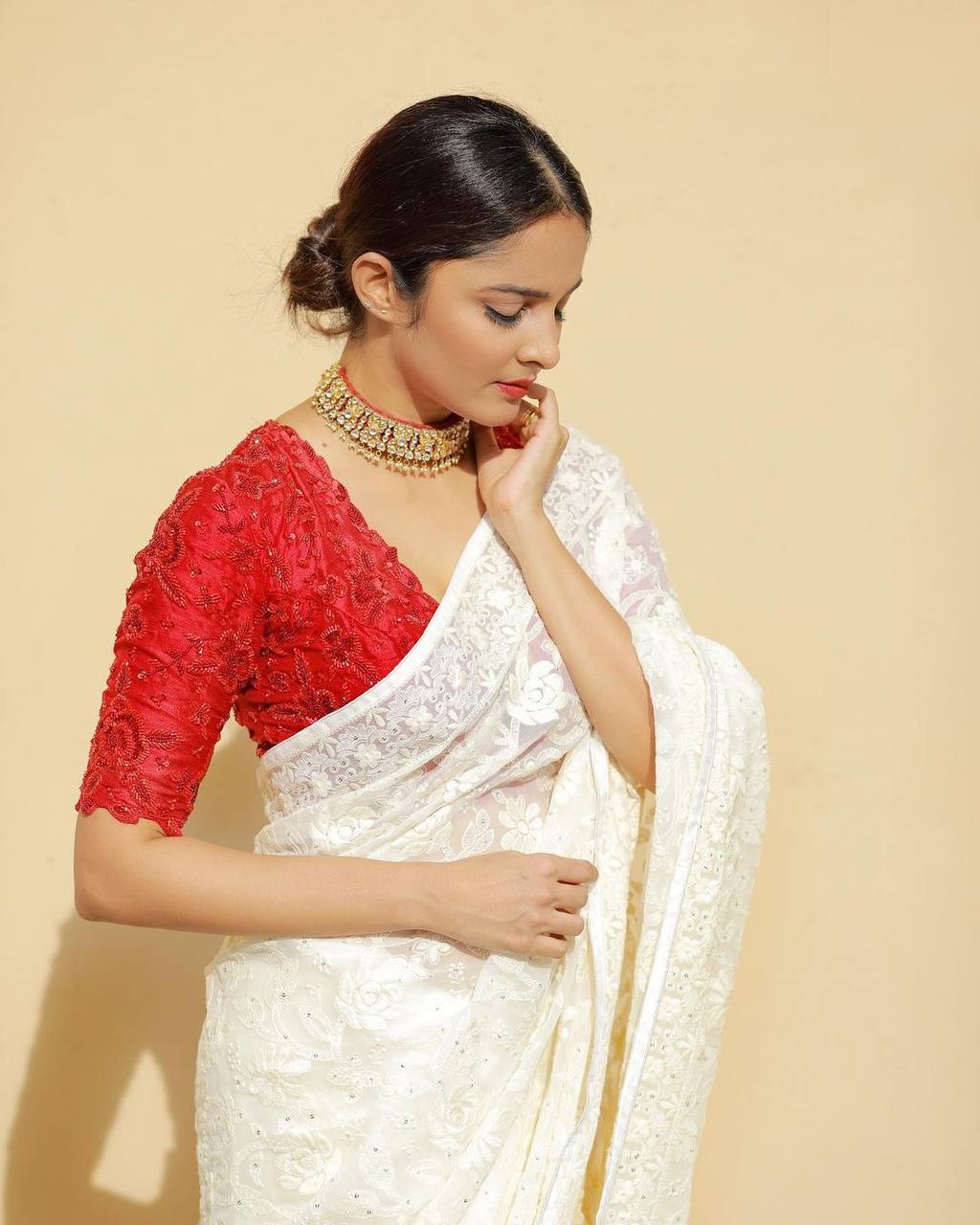 "Stunning Georgette Saree with All-Over Sequin Chain-Stitch and Stone Embellished Blouse"