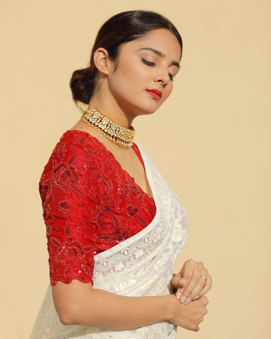 "Stunning Georgette Saree with All-Over Sequin Chain-Stitch and Stone Embellished Blouse"