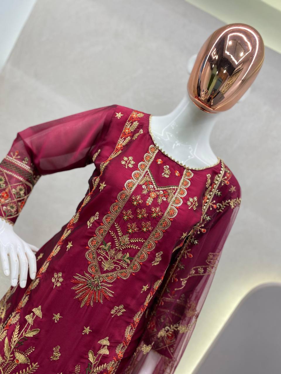 "Exquisite Rangoli Silk Suit with Sequin Embroidery – Includes Stylish Pant & Dupatta"