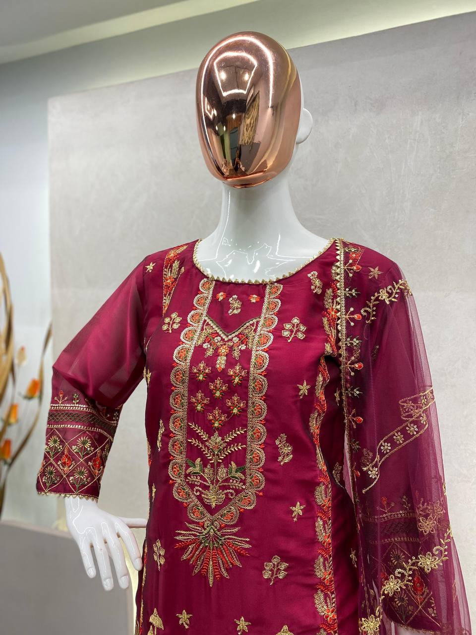 "Exquisite Rangoli Silk Suit with Sequin Embroidery – Includes Stylish Pant & Dupatta"