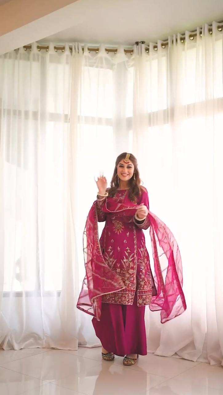 "Exquisite Rangoli Silk Suit with Sequin Embroidery – Includes Stylish Pant & Dupatta"