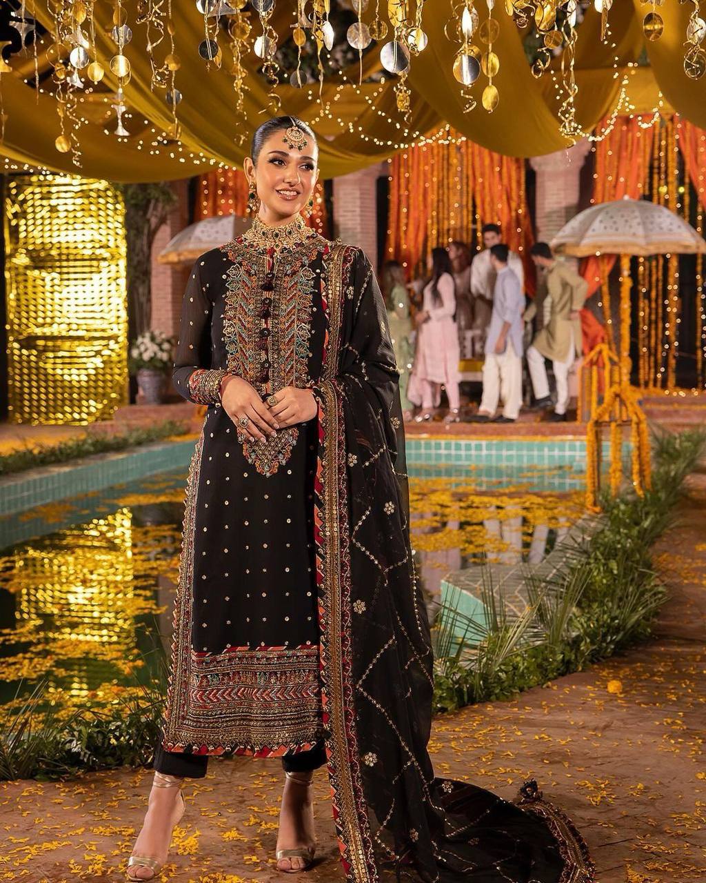 "Elegant Eid Special Faux Georgette Sequin Embroidered Suit with Stitched Pant & Dupatta"