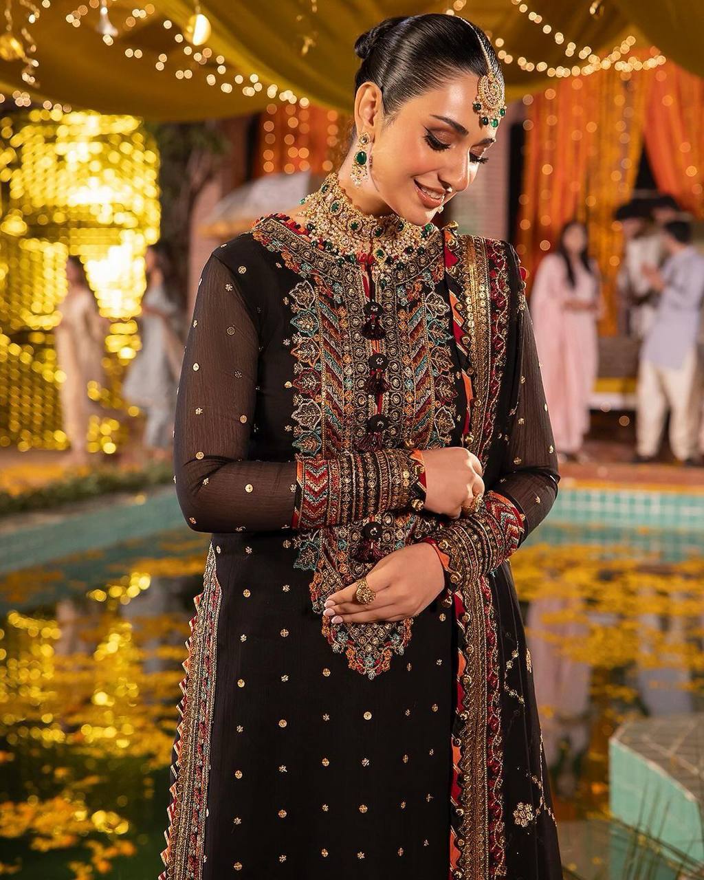 "Elegant Eid Special Faux Georgette Sequin Embroidered Suit with Stitched Pant & Dupatta"