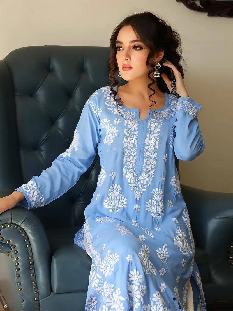 Elegant Rayon Embroidered Top & Plazo Set – Trendy and Comfortable