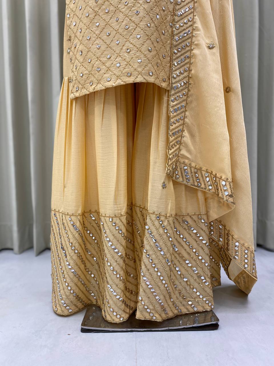 Elegant Foil Paper Embroidered Sharara Suit Set