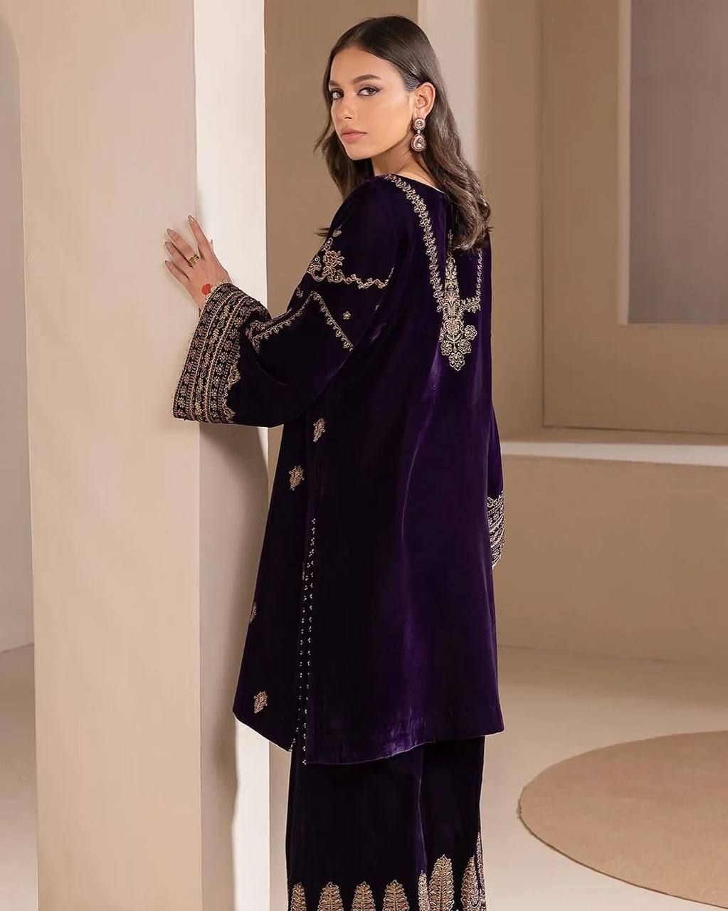 Royal Velvet Sequence Embroidered Suit with Plazo and Organza Dupatta