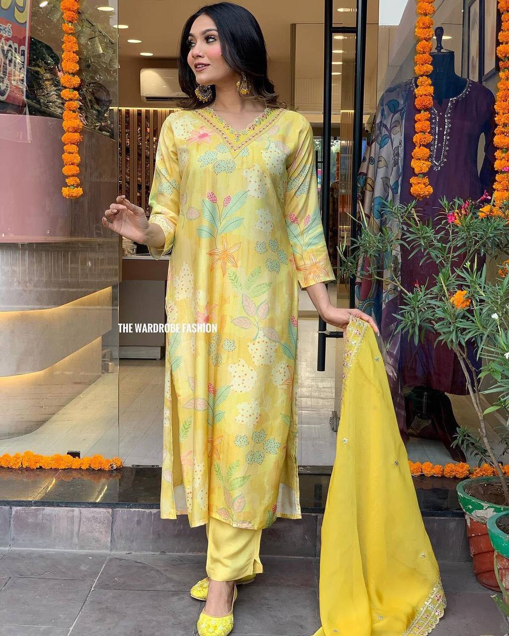 Elegant Yellow MASLEEN Silk Suit Set with Sequence Work & Organza Dupatta | Perfect for Festive Occasions