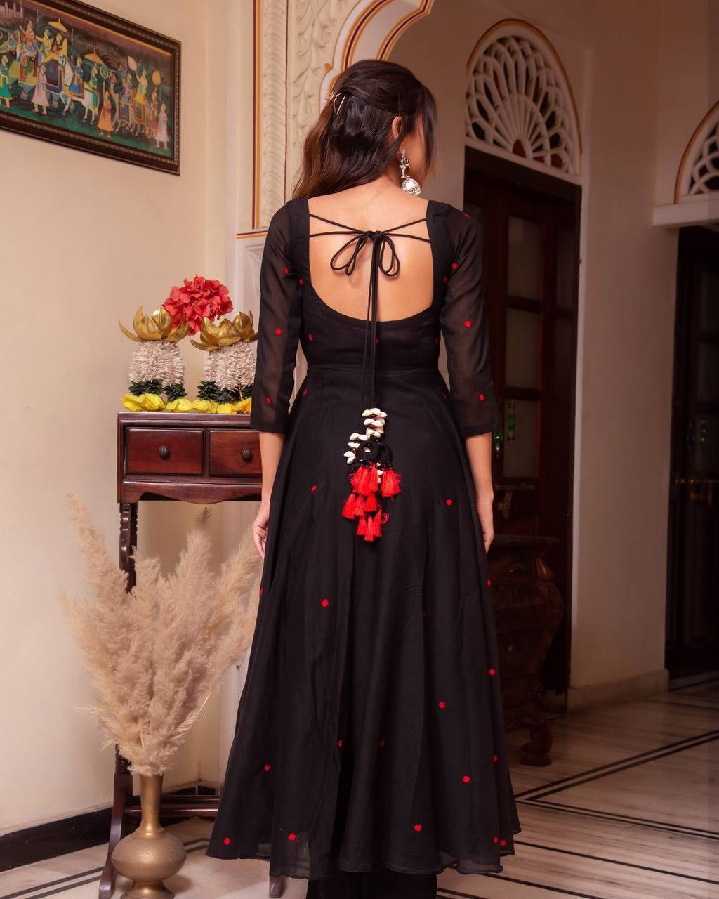 Chic Fox Georgette Maxi Dress with Embroidery & Dupatta | Elegant Casual Wear | Sizes S-3XL