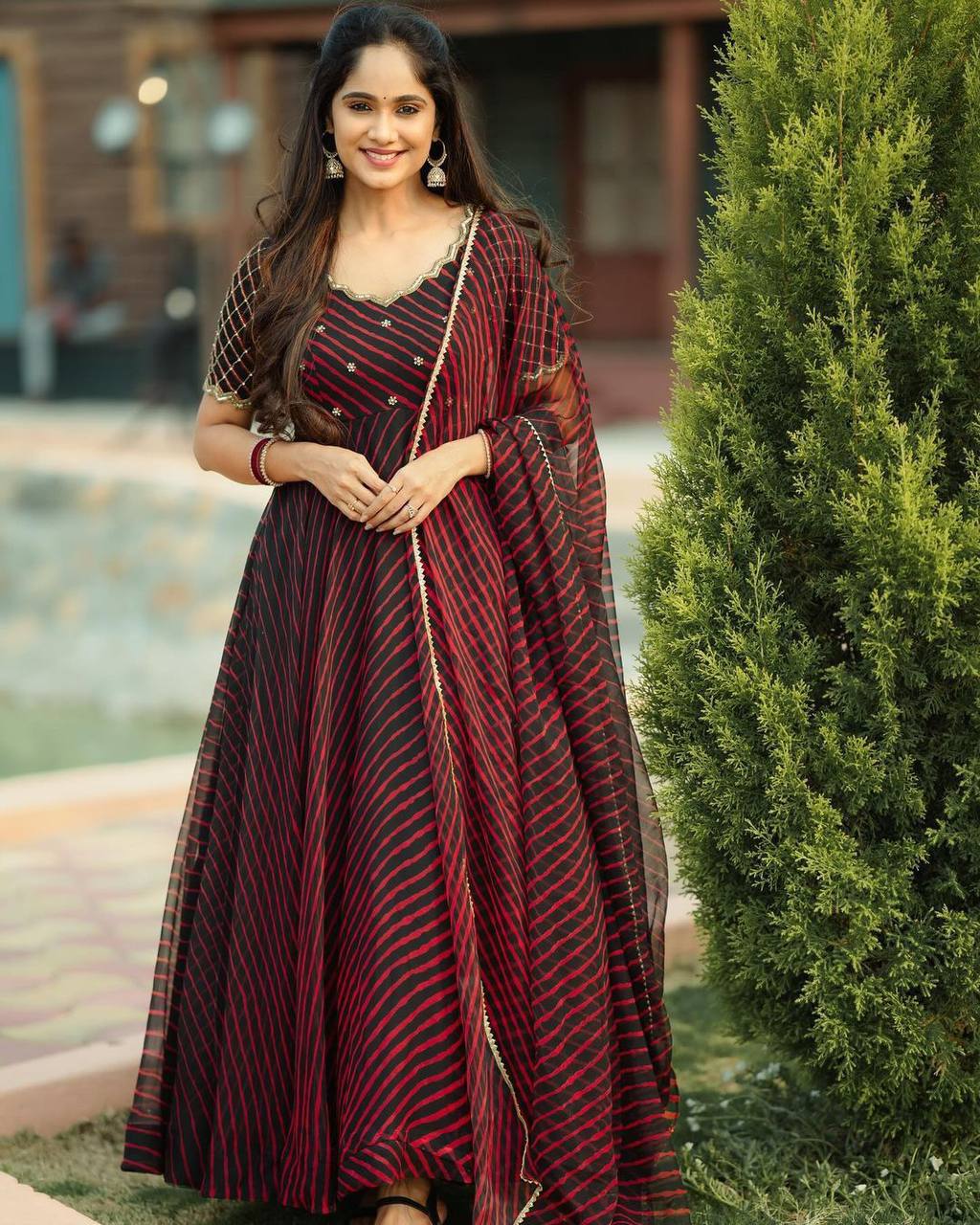 Elegant Fox Georgette Maxi Dress with Embroidery & Dupatta | Flared & Comfortable | Sizes S-3XL