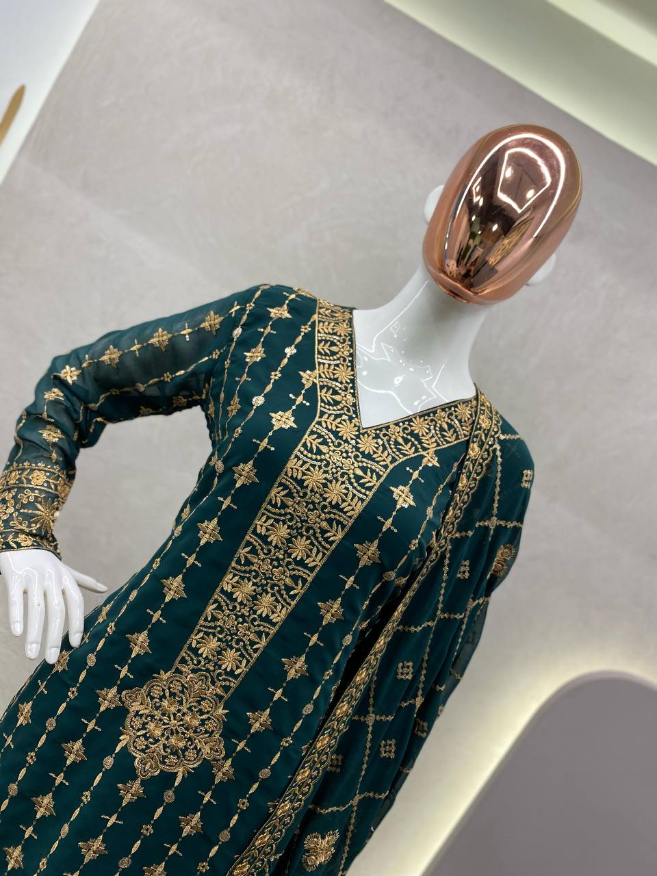 "Exquisite Eid Special Faux Georgette Sequin Embroidered Suit with Stitched Pant & Dupatta"