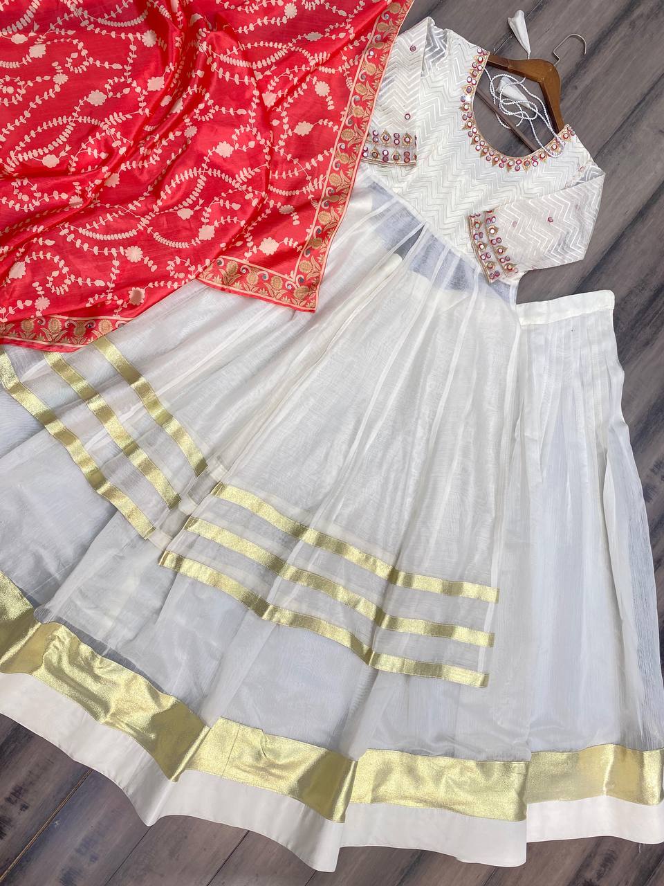 Royal Rajwadi Silk Lehenga Set with Mirror Work Embroidered Top & Dupatta