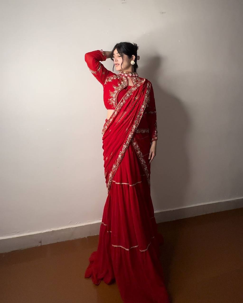 Stunning Faux Georgette Lehenga Saree with Ruffle & Mirror Work Embroidery