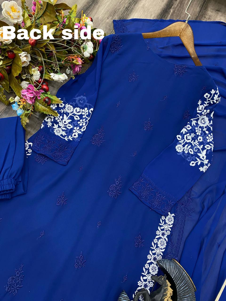 "Trending Designer Georgette Embroidery Suit Set with Stitched Pant & Embroidered Dupatta"