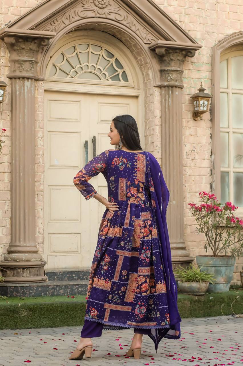 Elegant Georgette Suit Set with Intricate Embroidery, Mirror & Kodi Work – Perfect for Celebrations